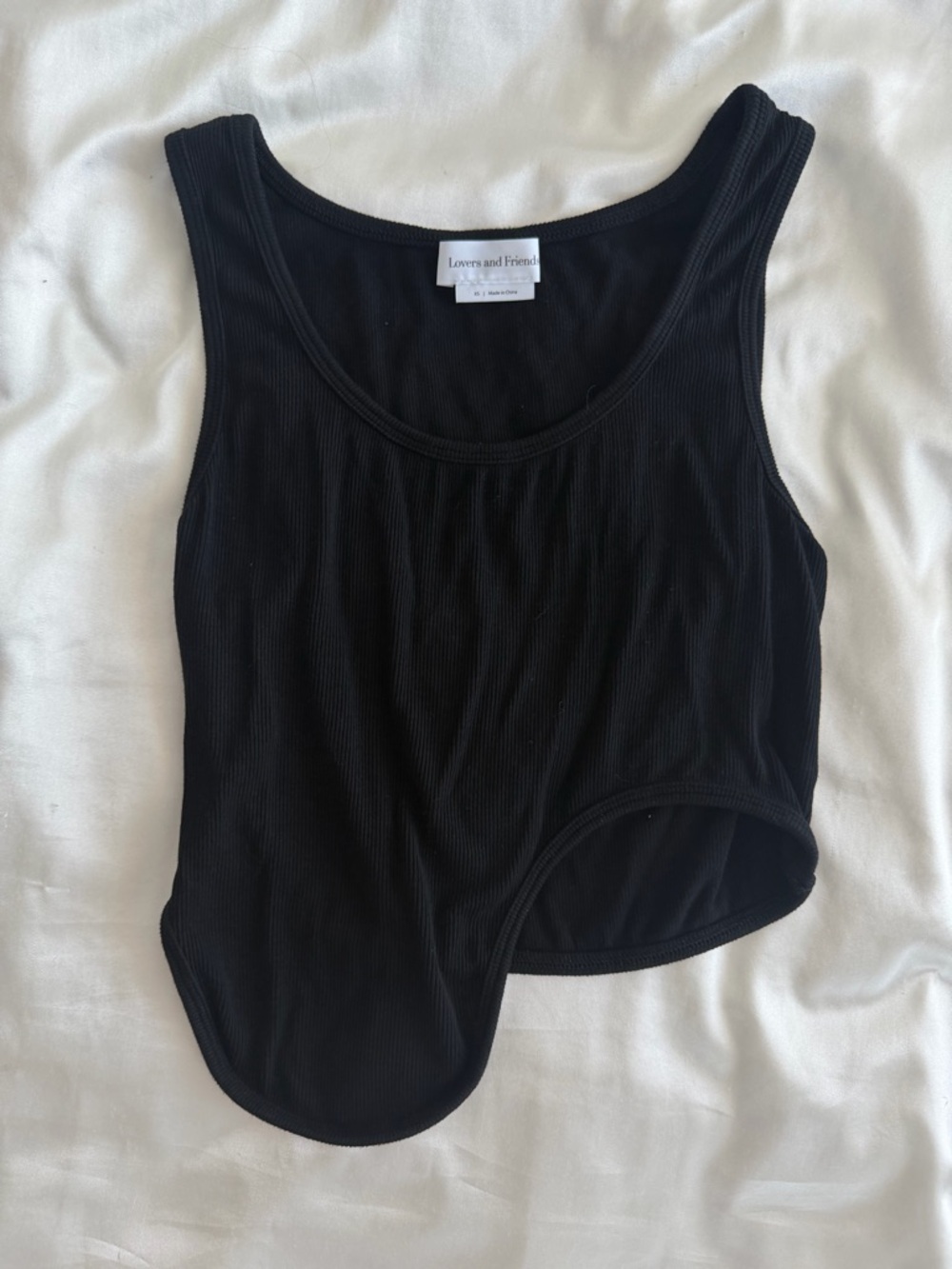 Lovers + Friends Black Ribbed Asymmetric Tank